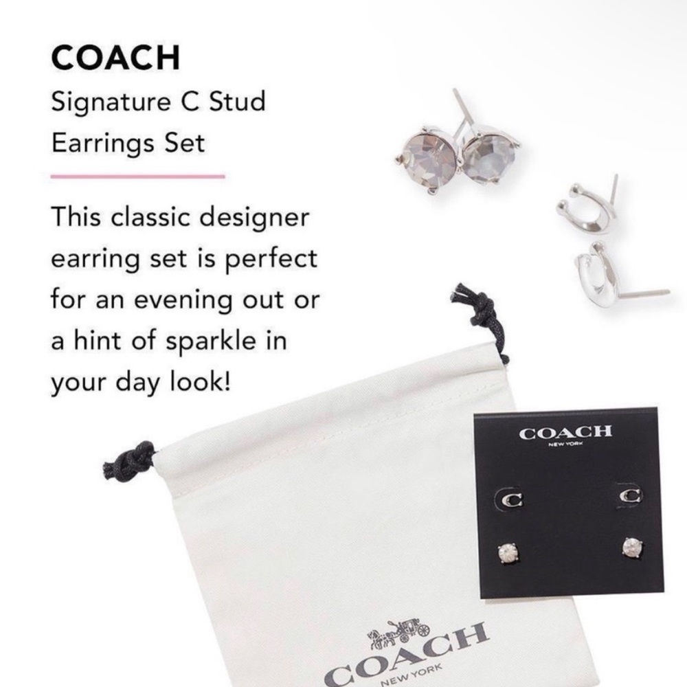 Coach Stud Earrings Set (2 Pairs) with Pouch NWT - Picture 3 of 3